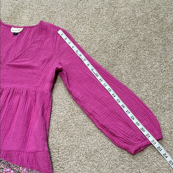 Universal Thread Tiered Gauze Fuchsia Pink Long Sleeve Dress - Picture 7 of 8